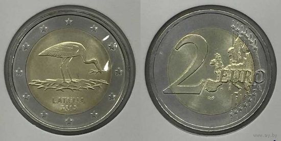 2 евро 2015 Латвия "Природа в опасности - Чёрный аист" UNC