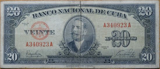Куба 20 песо 1949 года