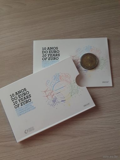 Монета Португалия 2 евро 2012 10 лет евро наличными PROOF БЛИСТЕР
