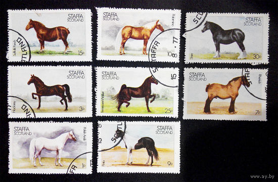 Шотландия. Стаффа 1977 г. Лошади. Фауна, полная серия из 8 марок #0267-Ф1P59