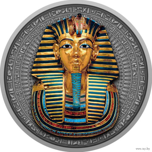 Ниуэ 5 долларов 2022г. "Маска Тутанхамона Долина царей". Монета в капсуле; подарочной рамке - футляре; сертификат; коробка. СЕРЕБРО 62,20гр.(2 oz).