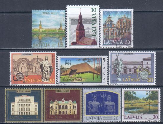 [2373] Латвия.Архитектура. 10 гашеных марок.