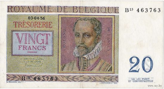 Бельгия, 20 франков, 1956 г.