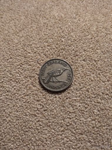 Новая Зеландия 6 пенсов 1934 Георг V серебро