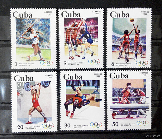 Куба 1983 г. Олимпийские игры в Лос Анжелесе. Спорт, полная серия из 6 марок. Чистые #0092-Ч1P11