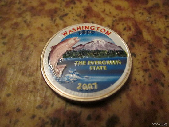 25 центов, цветной квотер США, штат Вашингтон