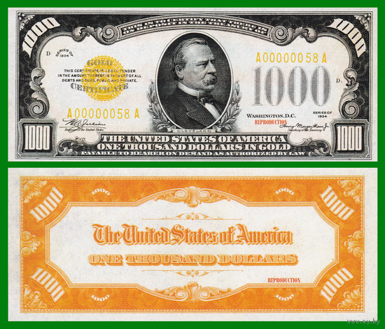 [КОПИЯ] США 1000 долларов 1934г. Золотой Сертификат.