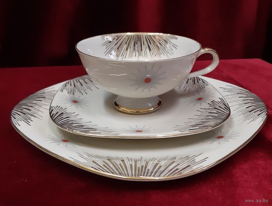Чайная тройка (Чашка, блюдце, тарелка пирожковая) Созвездие. Бавария, 1-ая половина ХХ века