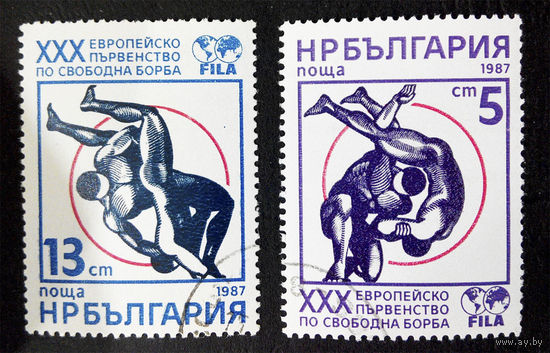 Болгария 1987 г. 30-й Чемпионат Европы по Вольной борьбе. Спорт, полная серия из 2 марок #0012-С1P3