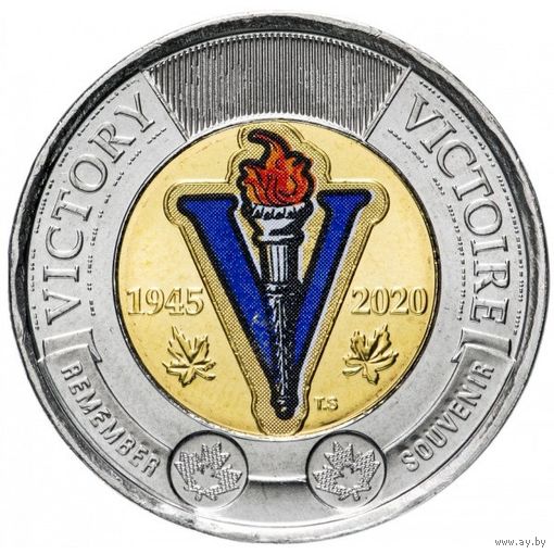Канада 2 доллара, 2020 75 лет победе во Второй Мировой войне цветная UNC