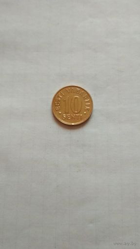10 центов (сентов)1998 г. Эстония.