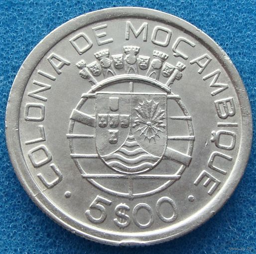 Мозамбик "Португальская колония" 5 эскудо 1949 год КМ#62 Серебро!!!  Тираж: 2.005 шт