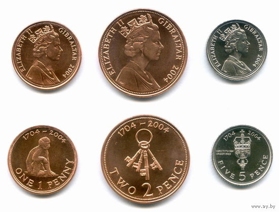 Гибралтар НАБОР 3 монеты 2004 300 лет захвату Гибралтара UNC