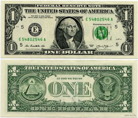 США. 1 доллар (образца 2013 года, E, Вирджиния, P537, UNC)
