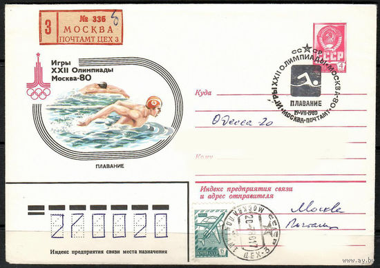 Игры XXII Олимпиады- Москва-80. Плавание (Спецгашение)