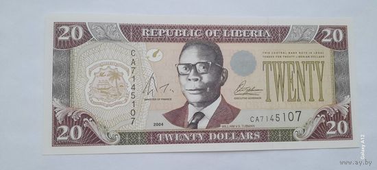 Либерия 20 долларов 2004 года UNC