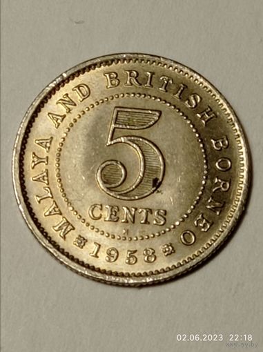 Малайя и Британские Борнео 5 центов 1958 года .