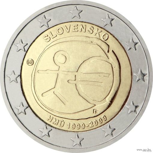 2 евро 2009 Словакия 10 лет Экономическому и валютному союзу UNC из ролла