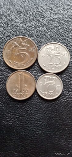 Нидерланды 1,5,10,25  центов 1950 г.в.