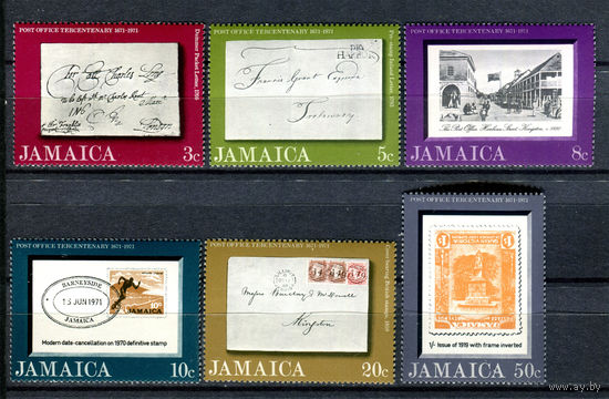 Ямайка - 1971г. - 300 лет почте Ямайки - полная серия, MNH с дефектом клея [Mi 336-341] - 6 марок