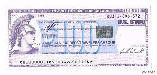 100дол.дорожный чек AMERICAN EXPRESS 2011г UNC