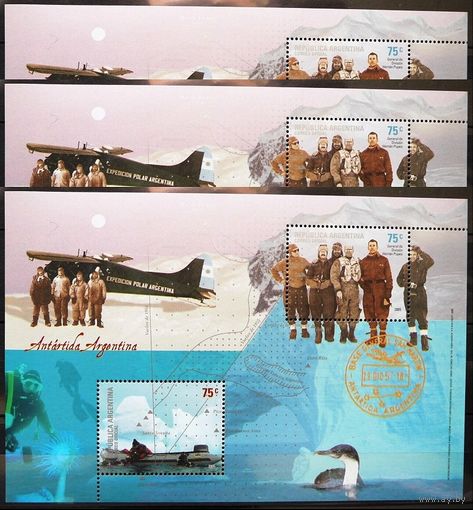 2005 Аргентина 3002-3003/B88x3 Первая Аргентинская полярная экспедиция,Птица,Самолёт