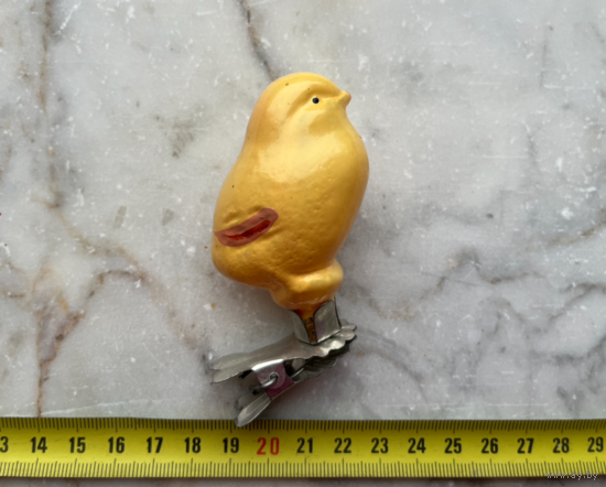 Ёлочная игрушка СССР цыпленок на прищепке стекло