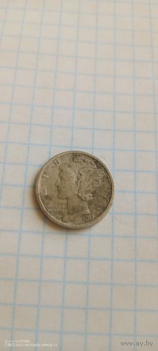 США, 10 центов  1918 серебро