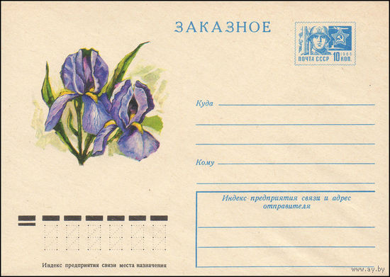 Художественный маркированный конверт СССР N 9861 (17.07.1974) Заказное  [Ирис]