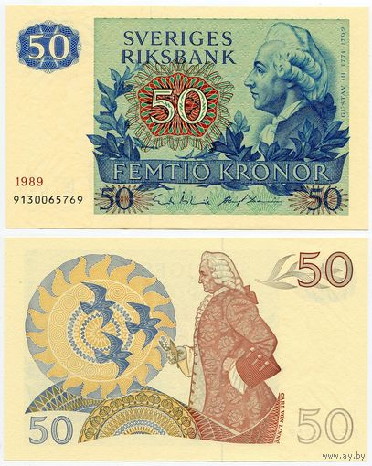 Швеция. 50 крон (образца 1989 года, P53d, aUNC)