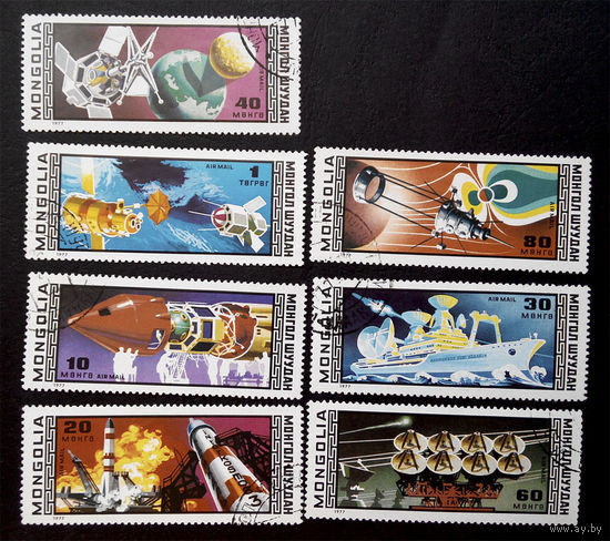 Монголия 1977 г. Космос, полная серия из 7 марок #0060-K1