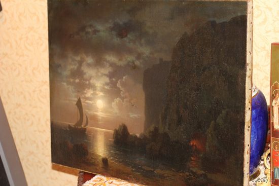 Морской пейзаж ночью. 19 век,.