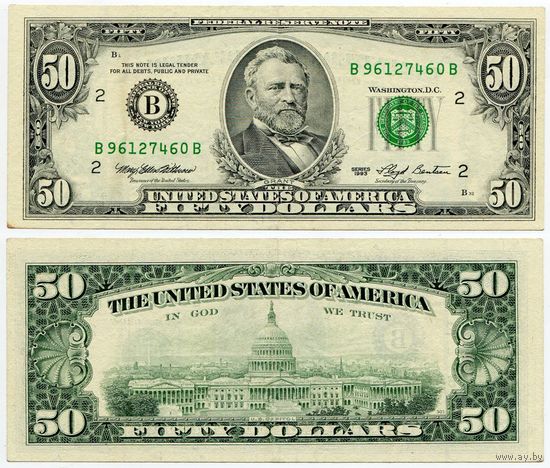 США. 50 долларов (образца 1993 года, B, Нью-Йорк, P494)