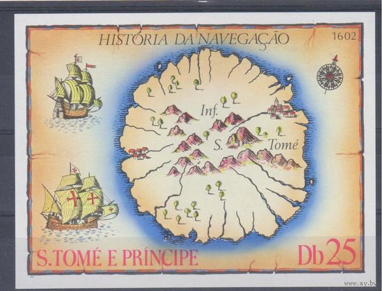 [319] Сан-Томе и Принсипи 1979. Корабли,парусники.Карта. БЛОК MNH