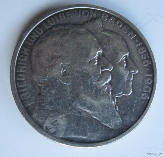Баден 2 марки 1906 серебро   .28-284