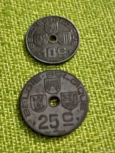 Бельгия лот из 2-х монет 10 1946 г и 25 сантимов 1943 г
