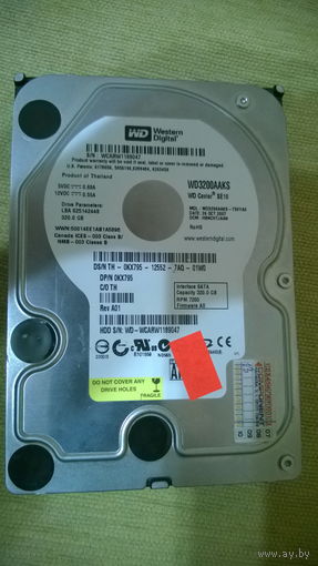 Жёсткий диск винчестер HDD Western Digital WD3200AAKS SATA 3,5" 320Gb. Нерабочий!!!