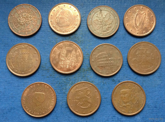 Лот 5 евроцентов (Австрия, Бельгия, Германия, Ирландия, Испания, Италия, Литва, Нидерланды, Финляндия, Франция). Всего 11 монет