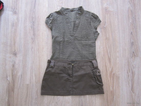 Комплект "милитари" сборный: блузка H&M + юбка D&G, р.42.