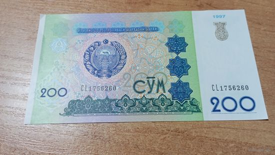 200 сум 1997 года Узбекистана с пол рубля 1756260