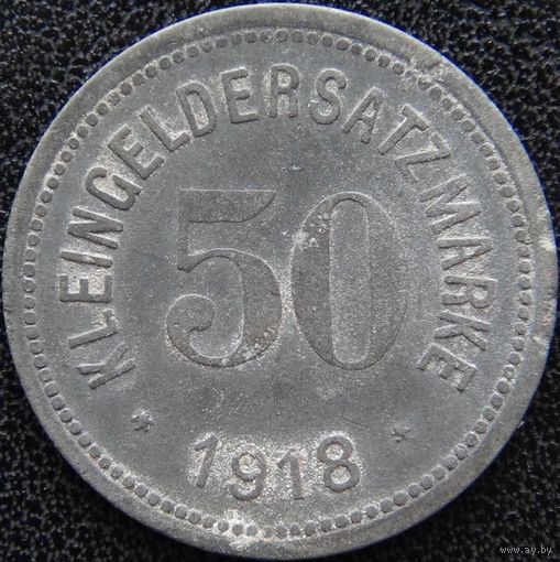 YS: Германия, Hof, 50 пфеннигов 1918, нотгельд города Хоф, цинк, Funck# 217.3 A