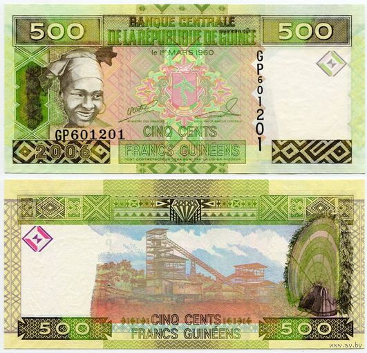 Гвинея. 500 франков (образца 2006 года, P39a, UNC)