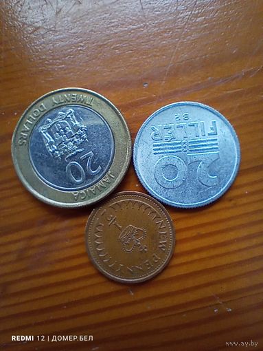 Ямайка 20 долларов 2001, Венгрия 20 филлеров 1989, Великобритания пол пени 1974  -101