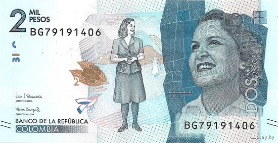 Колумбия 2000 песо образца 2020 года UNC p458