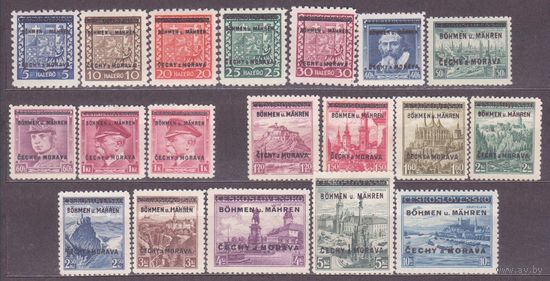 РЕЙХ Богемия и Моравия,1939 г,MiNr.1-19,полная серия состояние * + (*), 100% оригинал надпечатка, оригинал клей