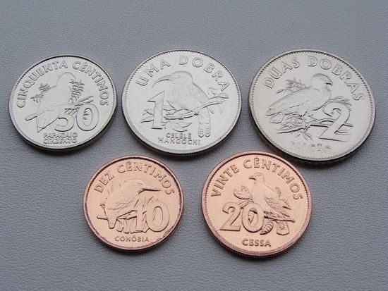 Сан-Томе и Принсипи. Набор из 5 монет 10, 20, 50 сентимо 1, 2 добра 2017 год