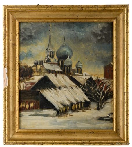 Антикварная картина "Православный храм" Российская империя, конец 19 века