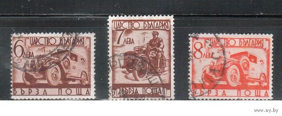 Болгария-1939, (Мих.366-368), гаш.  ,  Почта, Автомобиль, Мотоцикл ,3 марки