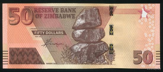Зимбабве 50 долларов 2020 г. P-W105. Серия AF. UNC