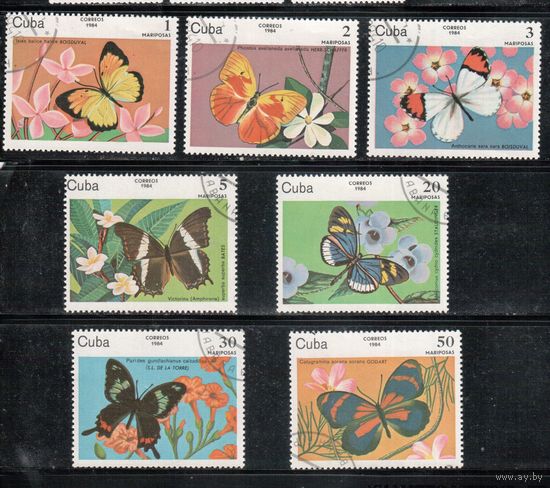 Куба-1984,(Мих.2821-2827) гаш.,  Фауна, Бабочки, Цветы (полная серия)